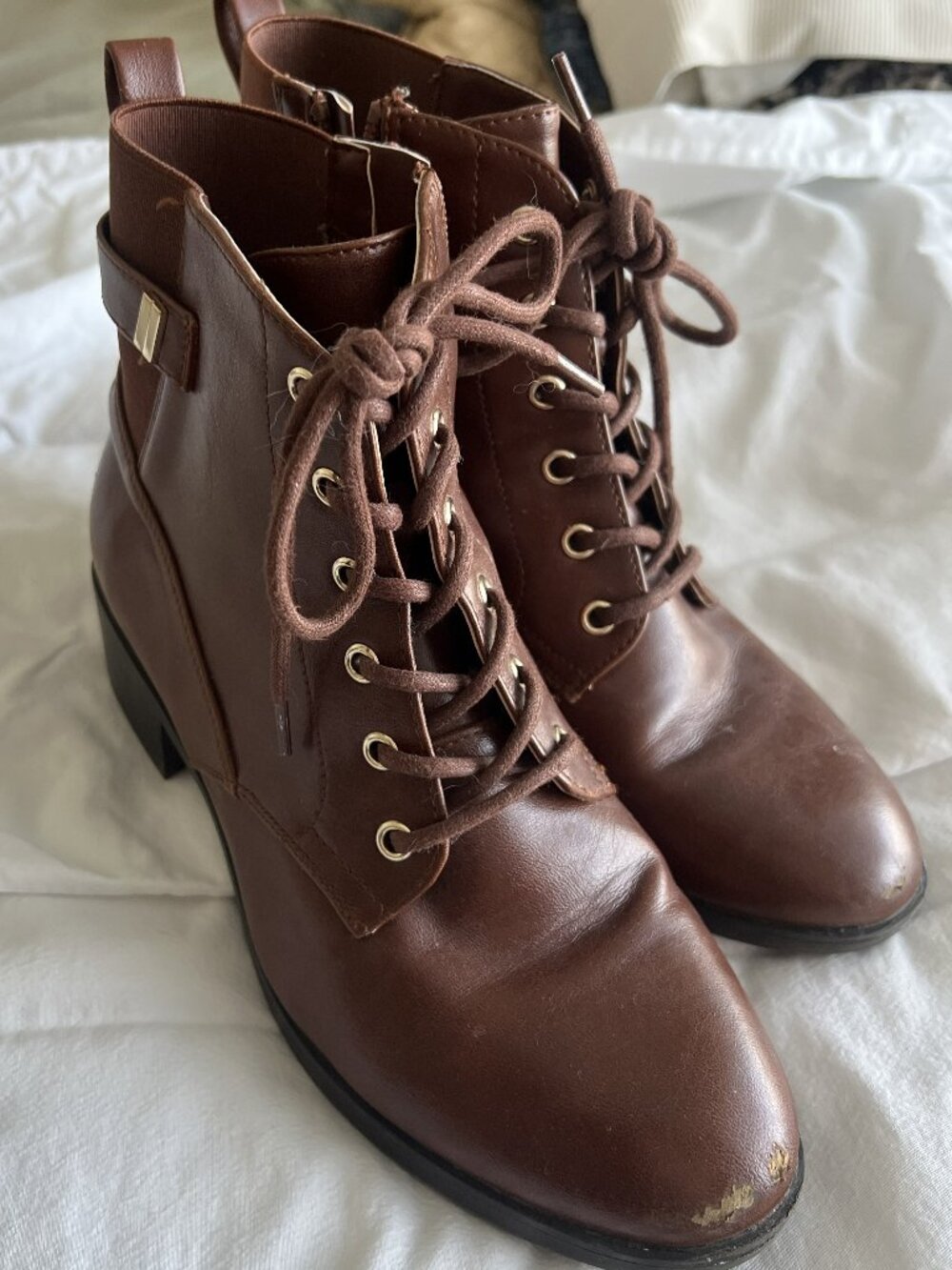 Brown Lace-Up Booties